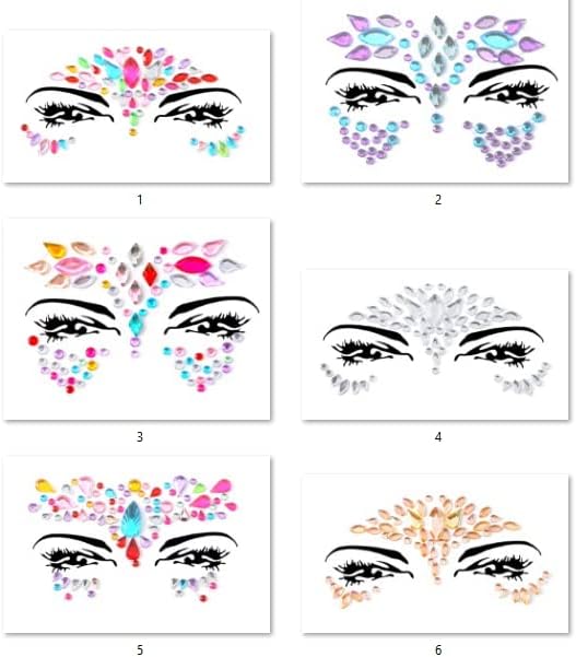 FACEGEM LONDON 6 PCS Face Gems Adhesive Glitter Jewel Sticker Set Z6ZAKMIX-A