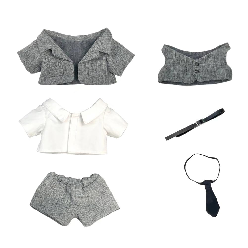 niannyyhouse 20cm Plush Doll Clothes Coat Shirt Pants Vest Belt Tie Suit 8in Doll Dress Up (Grey)