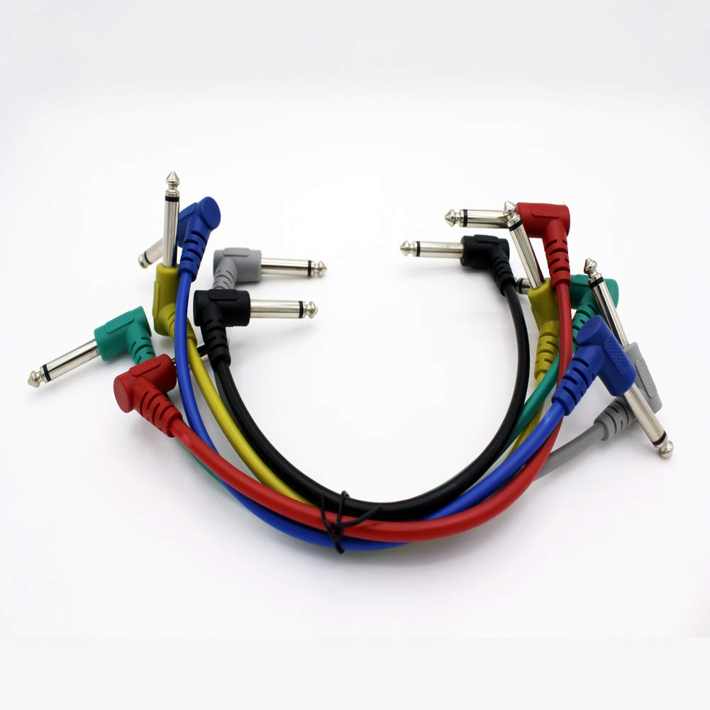 Leen4You Guitar Patch Cable Wire Effect Pedal Cable Cord Instrument Lead Cable Short Audio Connection Cable 6.35mm(1/4 inch) Colorful for Electric Guitar, Bass Guitar Pack of 6