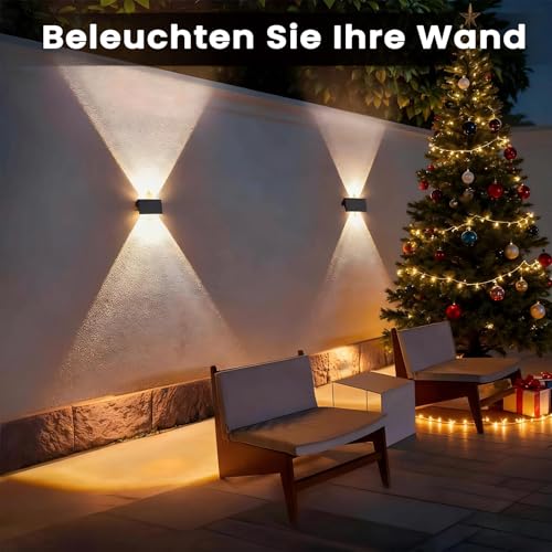 IIRARA Wall Light Solar Outdoor Solar Wall Light Outdoor Solar Lights Up and Down Illuminated 4 LEDs IP67 Waterproof Solar Light for Garden Balcony Patio Stairs Warm White Pack of 4