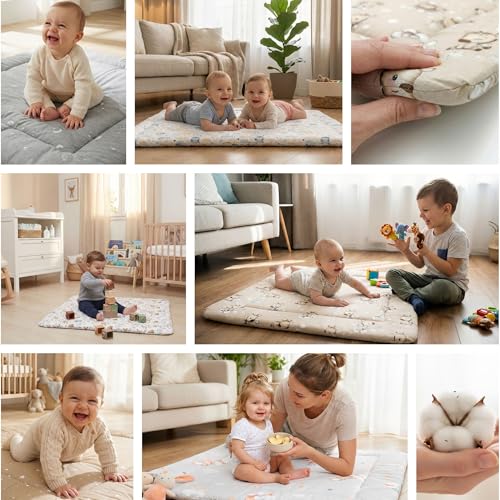 Totsy Baby Baby Bedroom Play Mat – Children's Floor Mattress for Playpen Games Thick Cotton Mat for Babies and Children 100 cm Oeko-Tex Certificate Owls