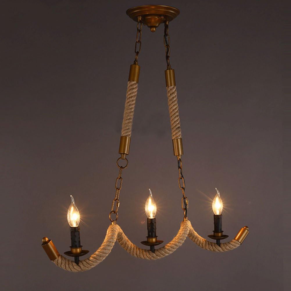 Chandeliers Retro Rope Chandelier Iron Art Restaurant Chafing Dish Shop Three Candle Lamps