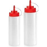Norcalway 12 oz &amp; 16 oz Condiment Squeeze Bottles for Sauce &ndash; Leak Proof Oil, Syrup, Dressing Squirt Bottles &ndash; Easy Pour, Refill &amp; Clean | 2 Pack
