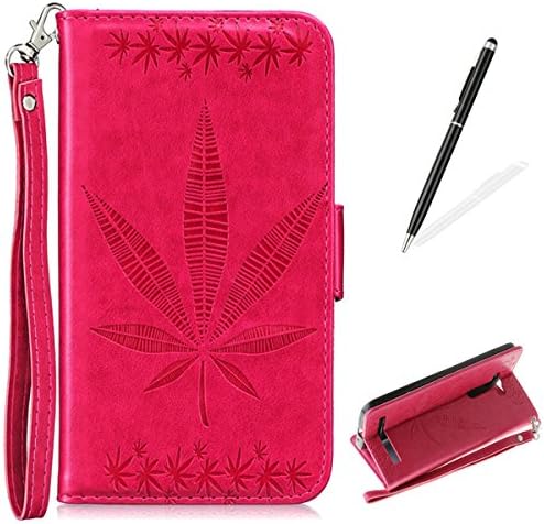 CasesHome Maple Leaf Pattern PU Leather Case Wallet Case with Card Slot Folio Closure Stand Feature Shockproof Protective Case for Asus Zenfone 2 Laser ZE500KL 5.0 + Free 2 in 1 Touch Stylus Pen-Red