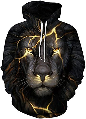 HanSmboy Men's Pullover Hoodie Galaxy Animal 3D Print Hooded Hoodies Unisex Sweatshirts Lion Lighting 1S/M