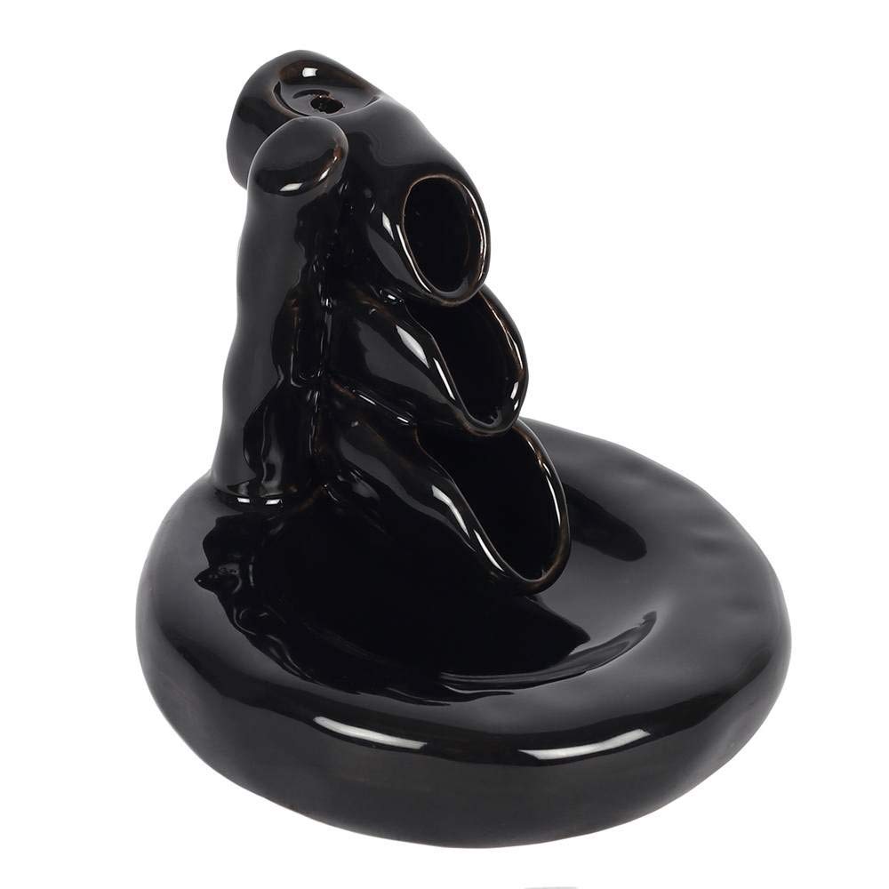 Enchanting Black Ceramic Bamboo Waterfall Backflow Incense Burner - 9cm x 10cm (1 Pc.) - Unique & Eye-Catching Design - Enhance Relaxation & Meditation - Ideal for Artistic Home Decor