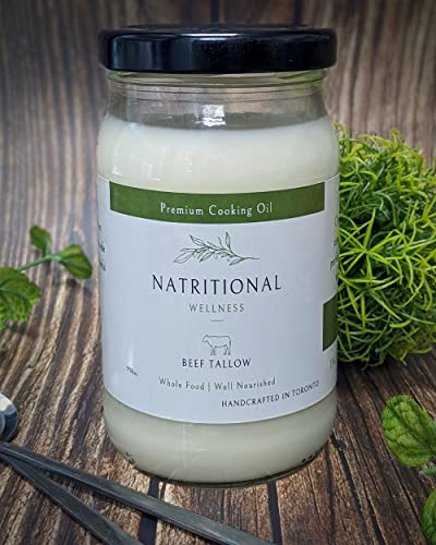 Canadian Beef Tallow in Glass Jars, Grass-Fed, Grass-Finished, Kidney Suet, 24 oz, 600 g, 750ml, Product of Canada, Ontario Made