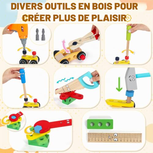 Montessori Toy for 3 Years Old Child 3 Year Old Tool Box with Drill Toy Boy Girl 3 Year Old Educational DIY Gift Child Boy 3 4 Years Girl (44 Pieces)