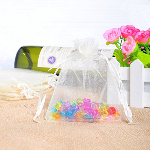 HOUSWEETY 100PCs White Organza Wedding Favour Bags Jewellery Pouches 9cm x 12cm