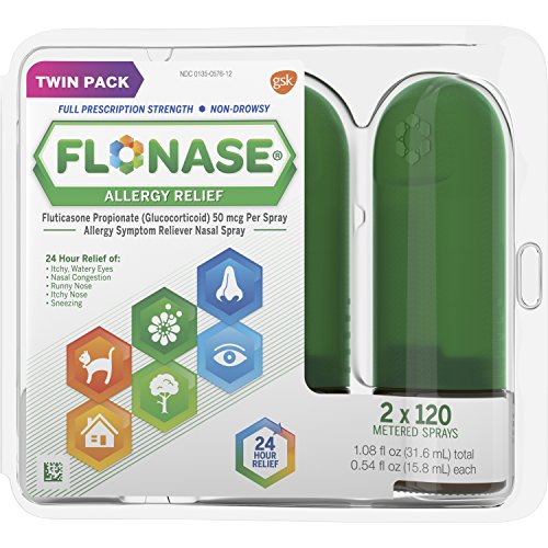 Flonase Fluticasone Propionate Nasal Spray for Allergy Relief, Twin Pack, 1.08 fl Oz (2x120 Metered Sprays)