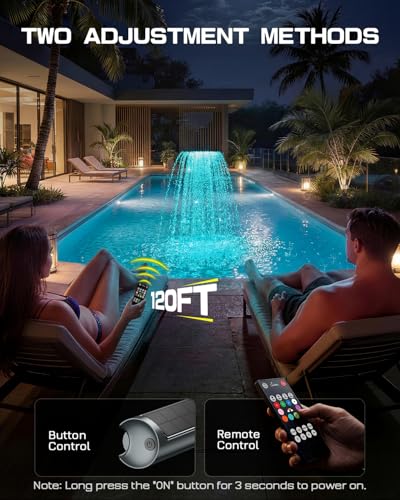 UIRWAY Solar Pool Fountain F5 Pro, Dual Light Strip 52 Ultra-Bright LEDs Unique Design, 10 Colors Pool Lights with 4 Modes, Remote Control, Adjustable Spray, Pool Fountain for Above & Inground Pools