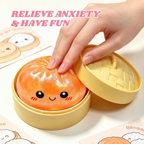 ORCHID M® Big Squishy Toy ,Stress Relief Ball - Sparkle Filled Sensory Squeeze Tool,Cute Adorable Soft Silicone Stretchy Desk Toy Gift for Teens & Adults (Orange)