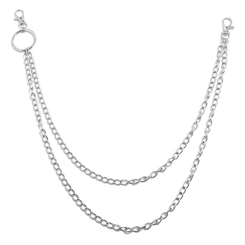 Jeans Chain, KANOSON Silver Pants Chain Biker Wallet Trousers Chains with Key Ring, Fashion Punk Rock Hip-hop Gothic Accessories/Keychain/Waist Chain for Men Women