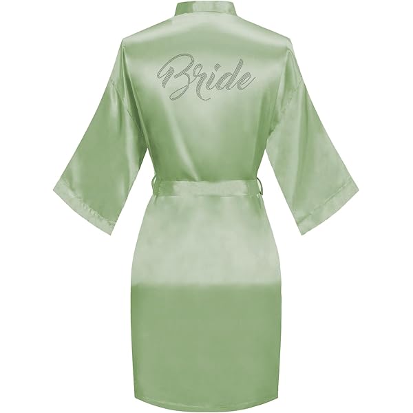 PRODESIGN Satin Kimono Robe Long Silky Bathrobe With Ostrich Feather Trim Sleepwear Wedding Bridesmaid Dressing Gown - View #4