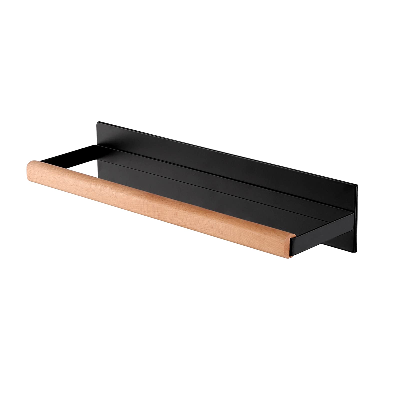 KES Magnetic Kitchen Roll Holder, Black Kitchen Paper Towel Holder for Refrigerator, Metal & Wood Tissue Holder, KPH502MA-BK