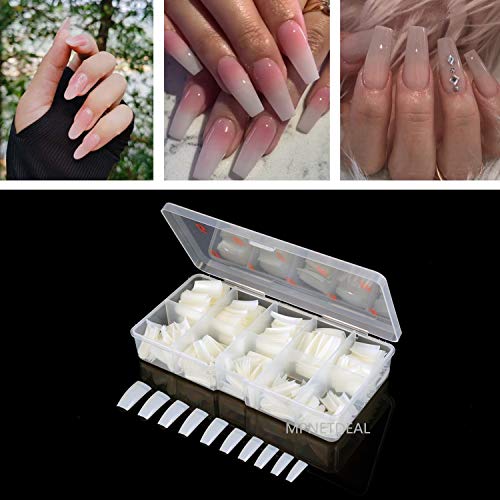 500Pcs French False Nail Tips Fake Half Cover Artificial Acrylic Nails Extension Tips with storage Box 10 Size for Nail salon or Home Use by MPNETDEAL (Natural)