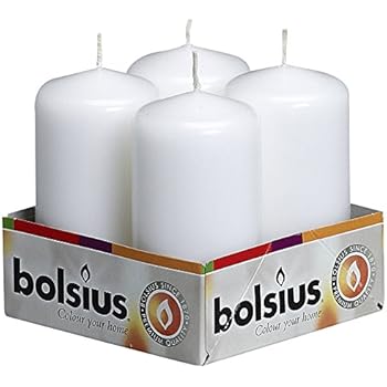 BOLSIUS Pillar Candle, White, Pack of 4, Tray 4, 100/50 mm