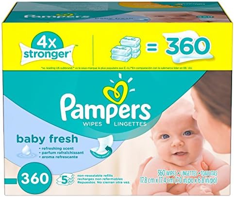 Pampers Refreshing scent, Hypoallergenic, Unique Softgrip Texture, Pure Water Lotion Baby Fresh Baby Wipes Refill Pack 360 Count