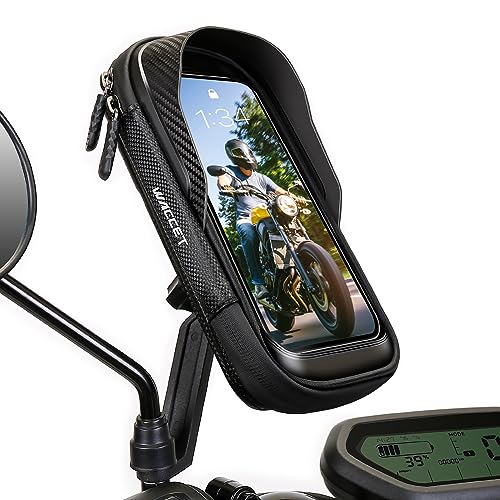 WACCET Waterproof Motorcycle Phone Holder with 360° Rotation with Touch Screen Door Phone Scooter for Phones up to 7.2 Inches (Black)