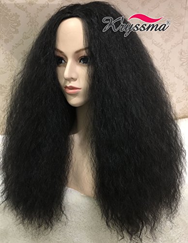 Kâ€™ryssma Cheap Kinky Straight Coarse Yaki Synthetic None Lace Wigs For Black Women Heat Resistant Fiber Natural Black Full Machine Made Glueless Long Fluffy Soft Hair Wig For Christmas #1B