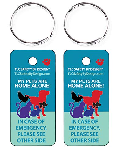 TLC Safety By Design 2 Pk. Key Tags and Keychain Rings Trademarked My Pets Dogs Cats are Home Alone Alert Emergency Medical ICE ID Plastic with Emergency Contact Call Card (Qty. 1)