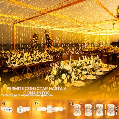Lichtfam Curtain Lights, 6 x 3 m 600 LED Waterfall Lights with Plug, 8 Modes Decoration Wedding Waterproof Curtain Light for Balcony Garden Party Wall Ceiling Room Indoor Outdoor