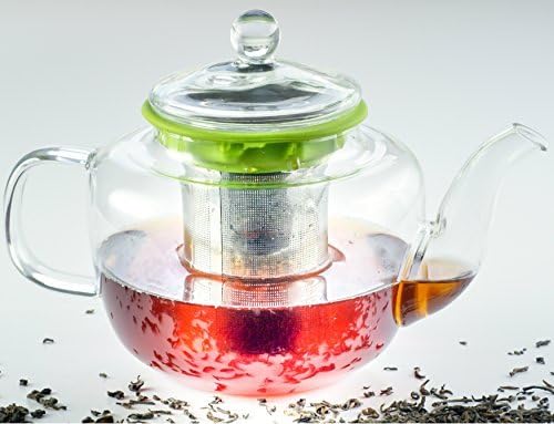 Tea Infuser, Glass Teapot with Removable Stainless Steel Strainer. 28 ounces Stove Safe Tea Kettle