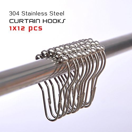 Joyfor Shower Curtain Hooks for Bathroom Shower Rod - 304 Stainless Steel,Polished Chrome, Rustproof Friction Free Gliding Set of 12 Curtain Rings