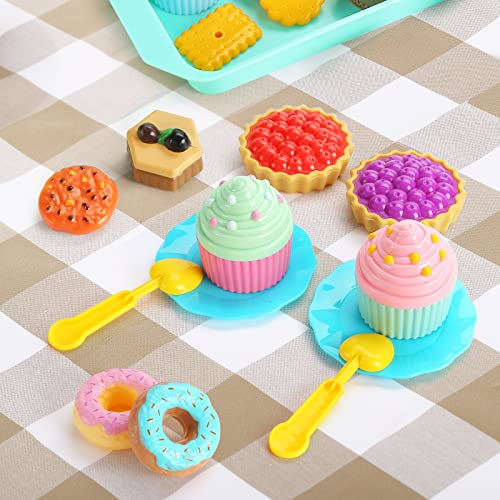 LovesTown Pretend Play Desserts Toy, 29 PCS Kids Desserts Food Toy Set Pretend Tea Party Food Fake Food Toy for Kids Birthday Gift