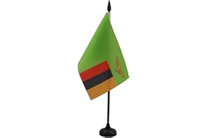 Zambia Table Flag 4'' x 6'' - Zambian Desk Flag 15 x 10 cm - Black plastic stick and base - AZ FLAG