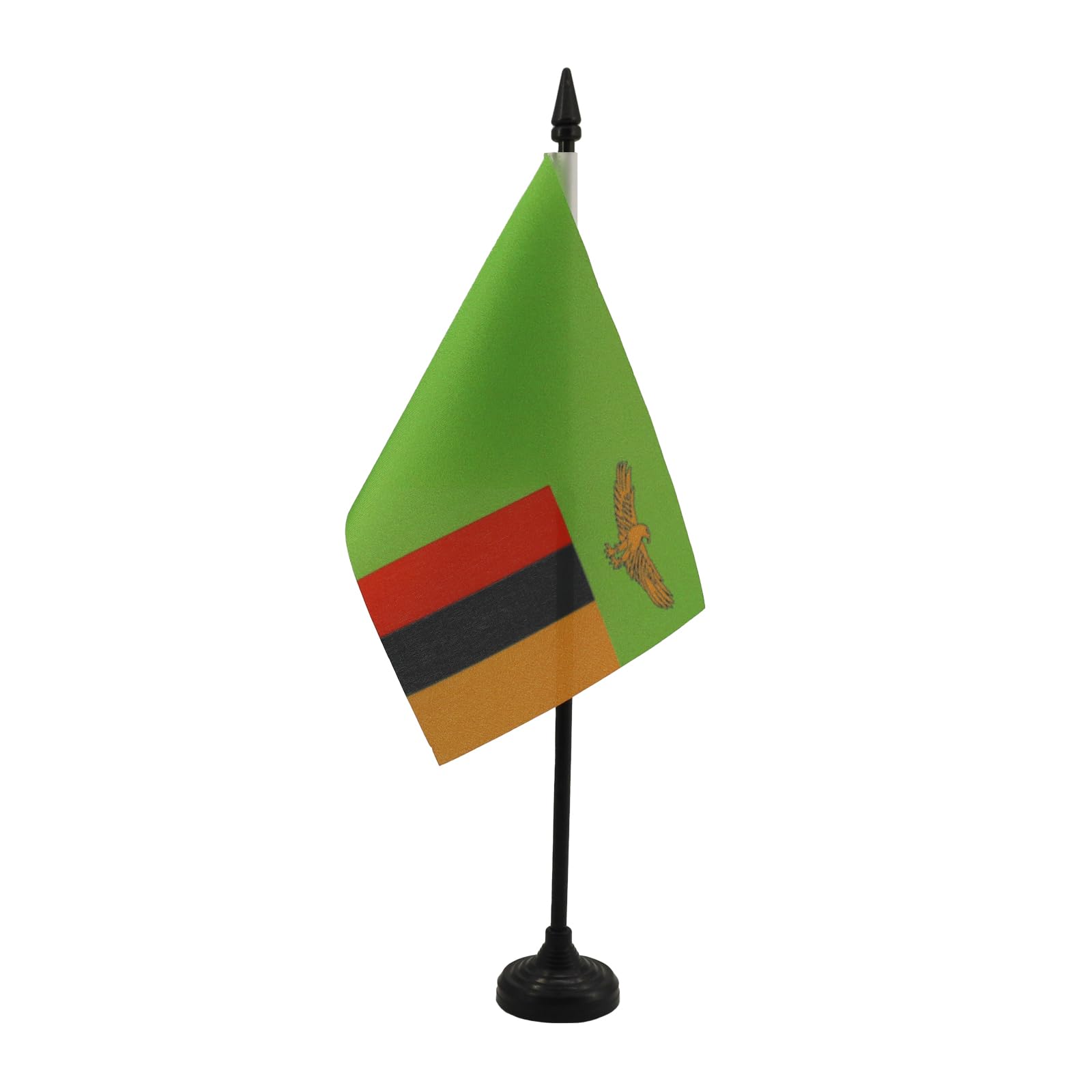 AZ FLAG - Zambia Table Flag 4'' x 6'' - Zambian Office Mini Banner 100% Polyester 15 x 10 cm - Mini Desk Flag with 10'' Pole and Black Plastic Base