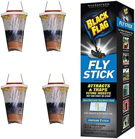 Flies Be Gone - Non Toxic Fly Trap - 4 pack + Fly Stick Insect Trap