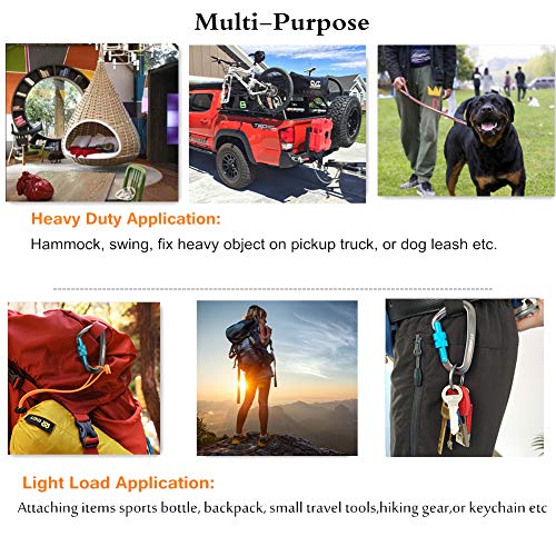 STURME Carabiner Clip 12KN Aluminium Wiregate Lightweight Heavy Duty Large Strong Durable D-Ring Hooks Spring Snap Link Keychain Clips Set for Hammock Improved Design 2018 (Black)