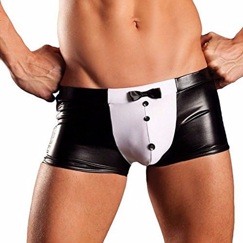 DZ9 Men's Faux Leater Briefs Lingerie Bikini Underwear Trunks Bowtie Funy Boxer Pants