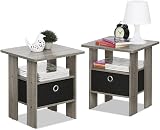 Furinno ANDREY Side Table Set of 2 End Tables with Storage Bin French Oak view 3