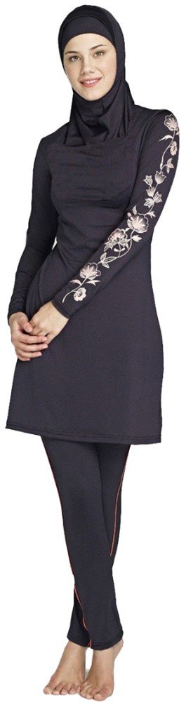 YEESAM Muslim Swimwear for Women Girls Modest Islamic Hijab Burkini Swimsuits (Asia XL ~~ Ref. UK Size 12, Black)