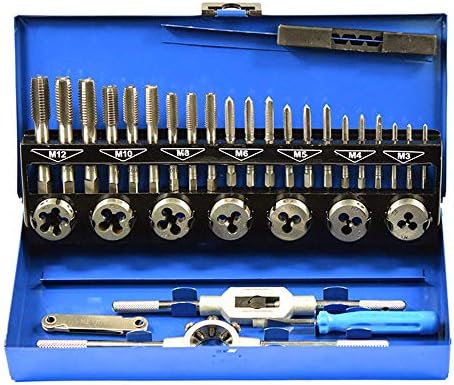 32個のタップとダイのセット 頑丈なタングステン合金鋼メトリックm3 M12ねじ切り工具頑丈な耐久性のあるテーパードリルねじ切りキット 誕生日 お祝い 収納ケース付き