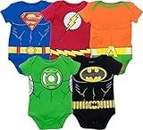 Justice League Baby Boys' 5 Pack Superhero Bodysuits - Batman, Superman, The Flash, Aquaman and Green Lantern (12M)