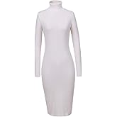 GLOSTORY Womens Knee Length Knitted Ribbed Winter Turtleneck Bodycon Sweater Dresses 7628