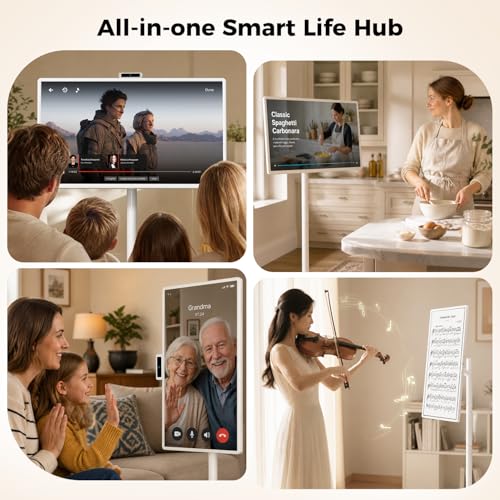 VLH 32" Smart Portable TV on Wheels,1080P Touchscreen Rolling TV Built-in 38,400 Battery, Android 15 OS, 8+128GB, Voice/Airmouse Remote Control, Television on Wheels with Camera