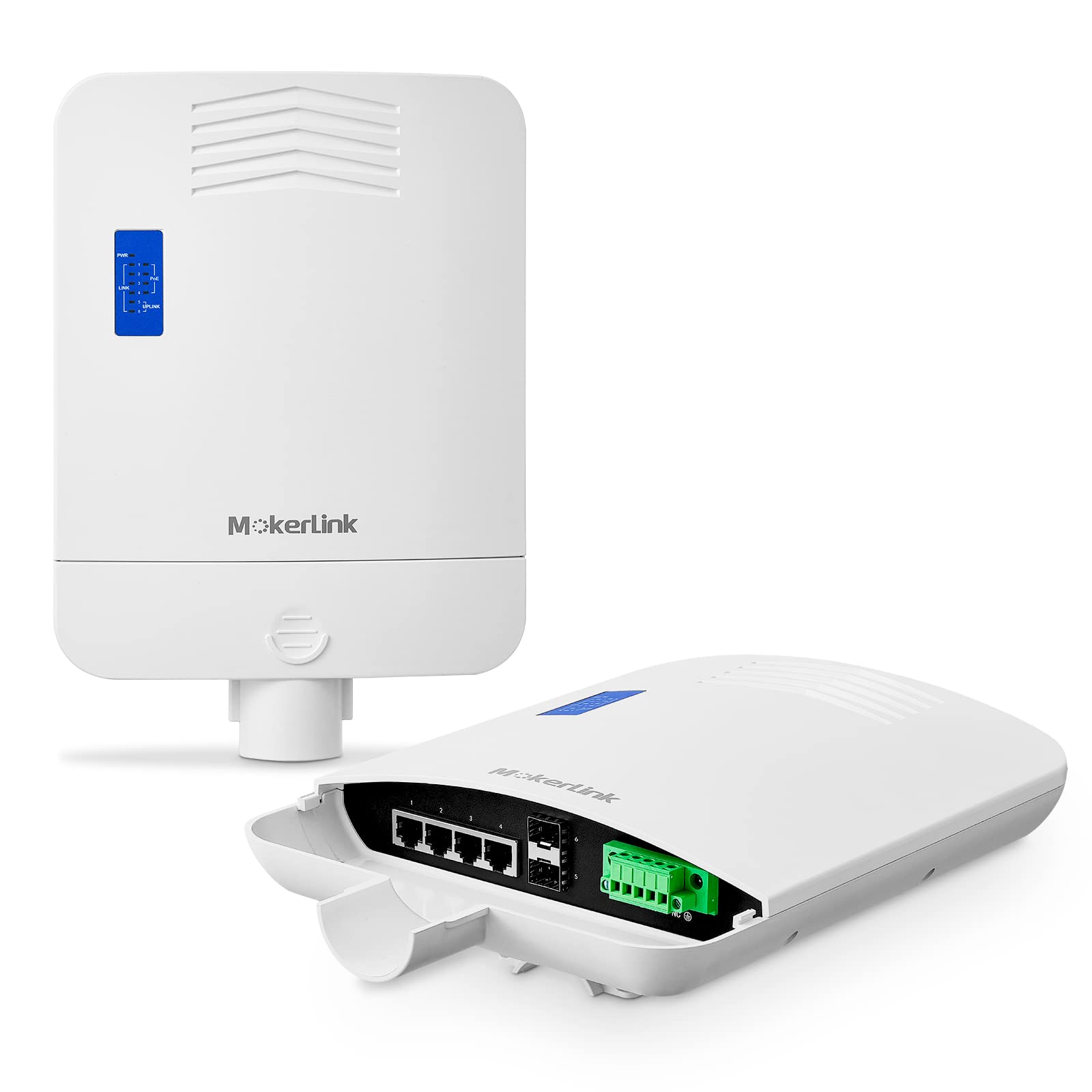 Photo 1 of MokerLink Outdoor 6 Port Gigabit PoE Switch, 4 Gigabit PoE, 2 Gigabit SFP, 65W IEEE802.3af/at, IP65 Weatherproof Plug & Play Network Switch