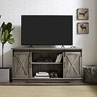 New 58 Inch Sliding Barn Door Television Stand - Grey Wash Finish