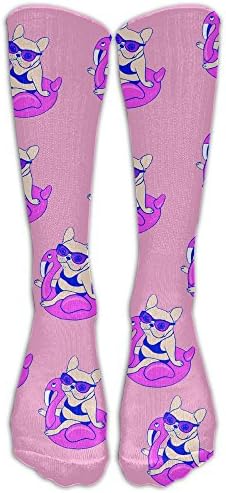 Womens Frenchie Flamingo Pool Float Fashion Stocking Socks Athletic Sock Long Sock