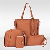 FULLIN Fashion Women Four Set Handbag Shoulder Bags Four Pieces Tote Bag Wallet,Luxury brown