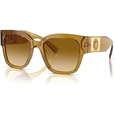 Versace VE4437U Square Sunglasses for Women | In Havana, Transparent Honey &amp; Black. Bonus kit: cleaning spray, cloth, screwdriver &amp; mirror. Premium acetate frame.