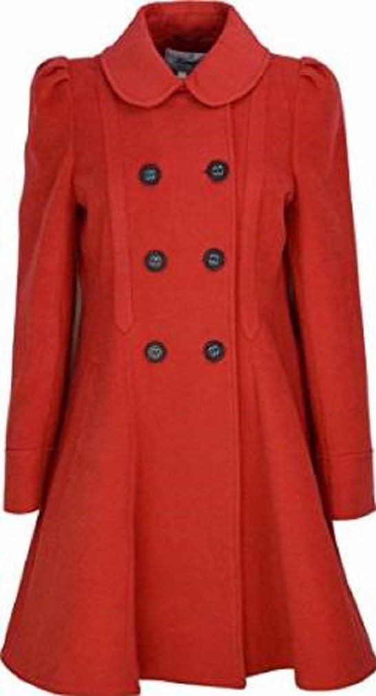 Womens Double Breasted Long Coat Wool Touch Fit and Flare Ladies Winter Coat with Inside Lining