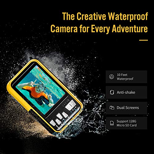 Underwater Waterproof Digital Camera for Snorkeling FHD 2.7K 48MP Selfie Dual Screen Video
