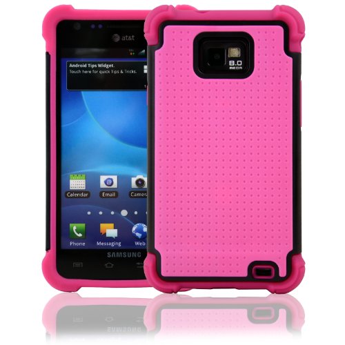 Triple Defender Layered Back Cover Case for Samsung Attain Galaxy S II S2 (SGH-i777, GT-i9100) (At&t / Unlocked) Samsung Galaxy S II [CellJoy Retail Packaging] (Hot Pink & Black)