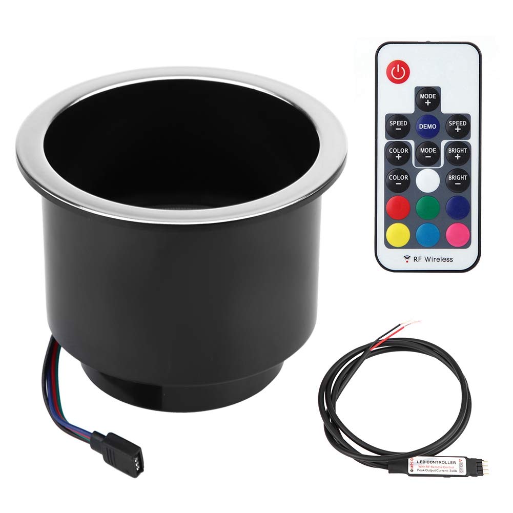 Qiilu LED RGB Drink Cup Holder with Remove Control,Plastic Bottle Cup Holder with LED Light Universal Fit for Marine RV Truck.