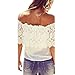 Lisli Women Sexy White Off Shoulder Embroidery Lace Crochet Chiffon Tops Blouse Casual T-Shirt (M)